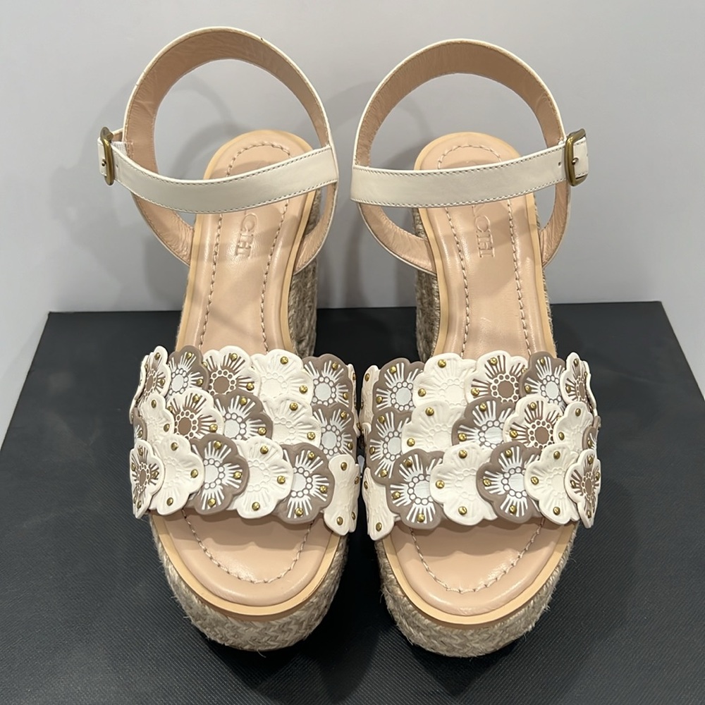 Coach Jae Leather Peep Toe Ankle Strap Platforms - Size 8.5 - Never Worn - Picture 2 of 5